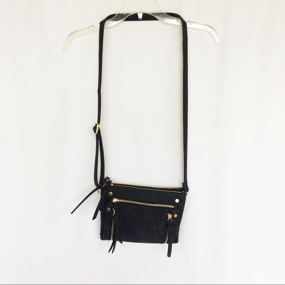 Gray vegan suede zippered crossbody bag - Picture 2 of 7